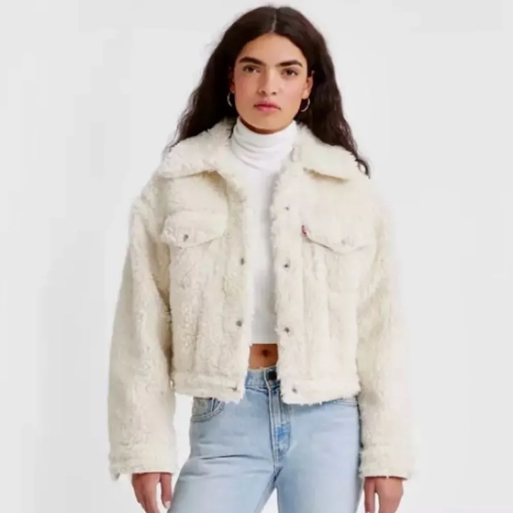 NEW Levi's Baby Bubble Sherpa Trucker Jacket Coconut Milk Cream Off White Size L - Picture 2 of 15